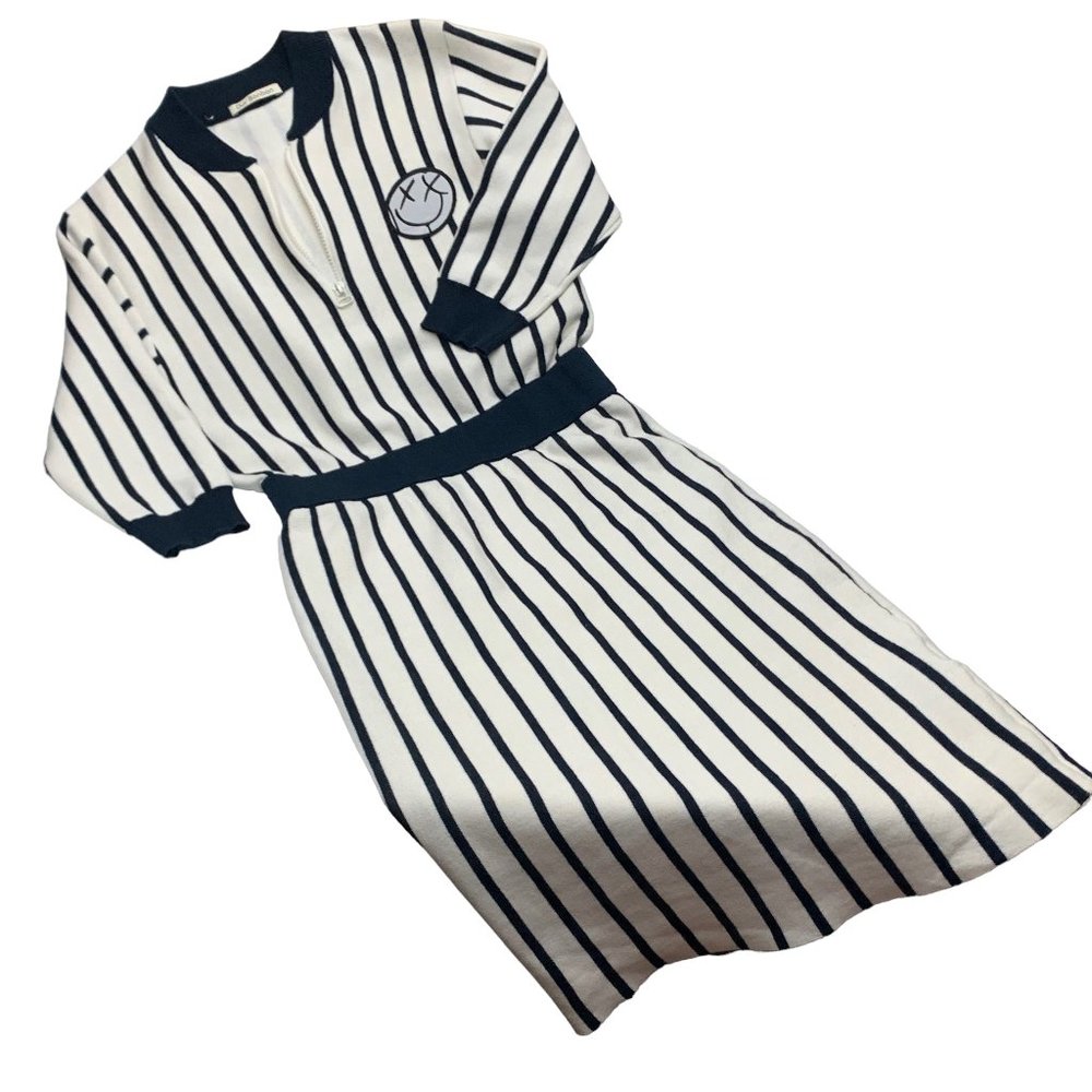 Dur BonBon Off White Navy Cashmere Blend Tight Knit Midi Dress‎